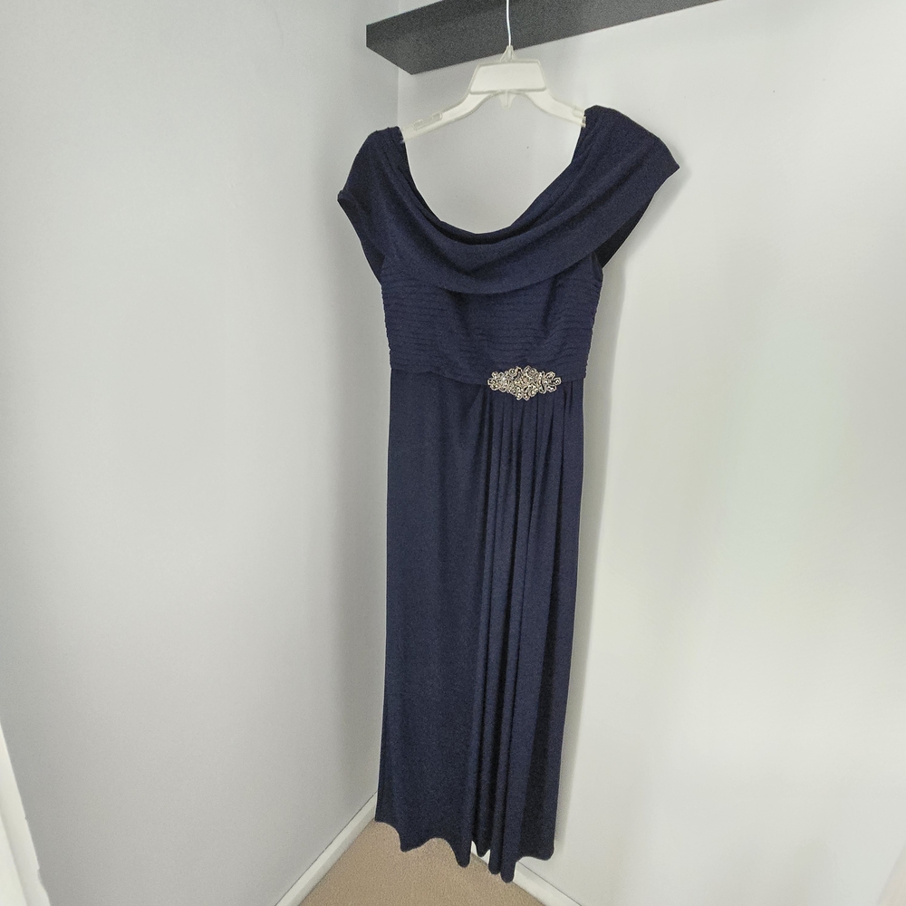 Alex Evenings Navy Maxi Dress with Embellished Waist